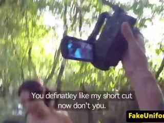 Brit feature fucked by fake cop duo outdoors