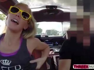 Pleasant and concupiscent blonde gets her wet pussy fucked hard in the car